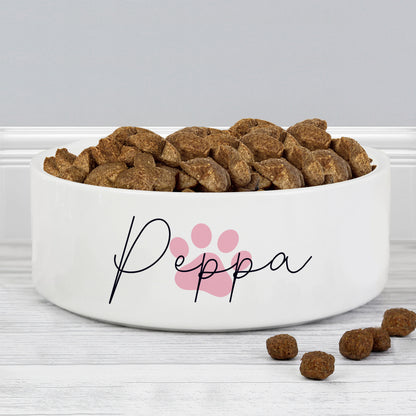 Personalised Pink Paw Print Name 15cm Medium Pet Bowl from Heartfelt Gifts