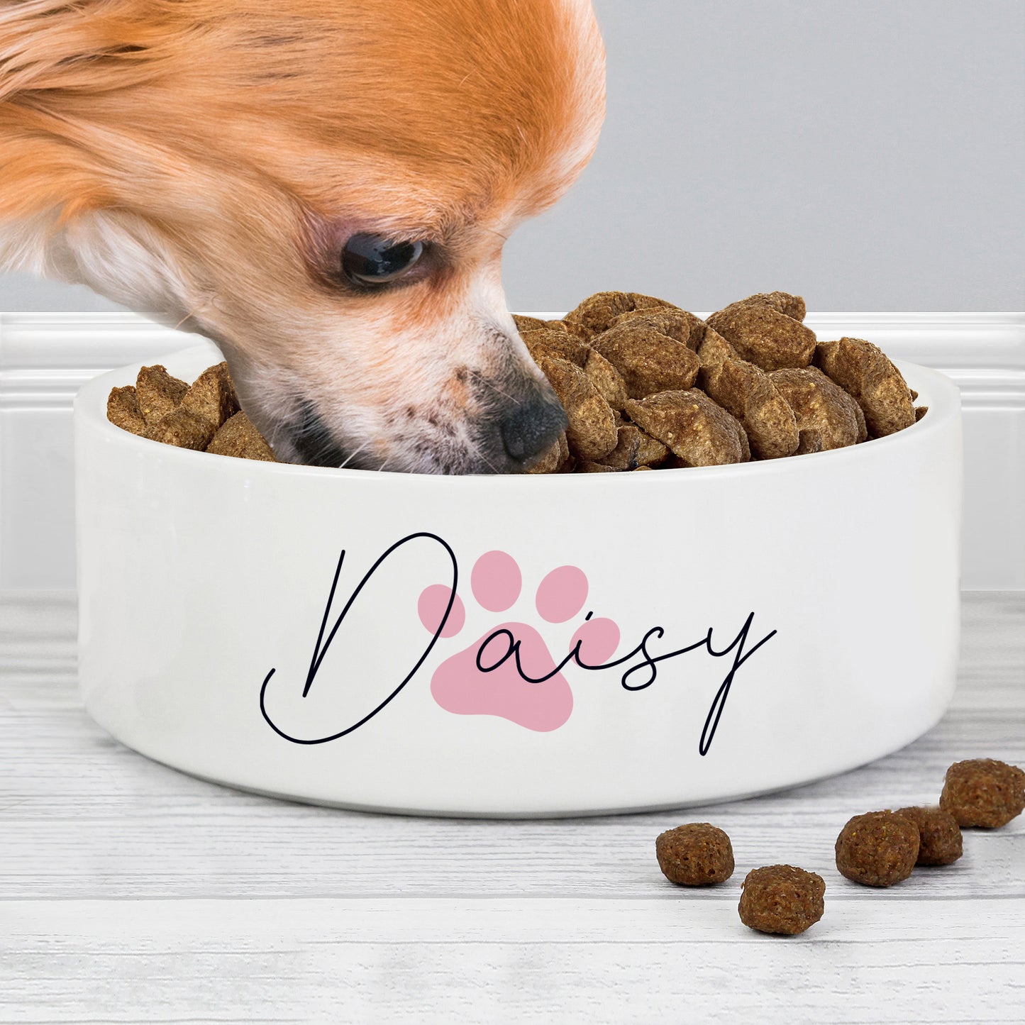 Personalised Pink Paw Print Name 15cm Medium Pet Bowl - image 2