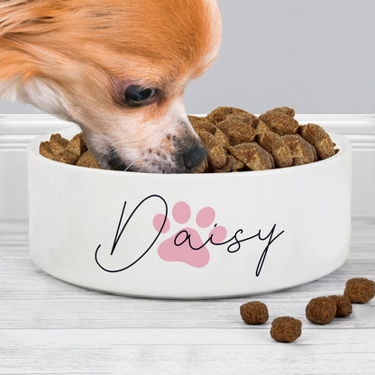 Personalised Pink Paw Print Name 15cm Medium Pet Bowl - image 2