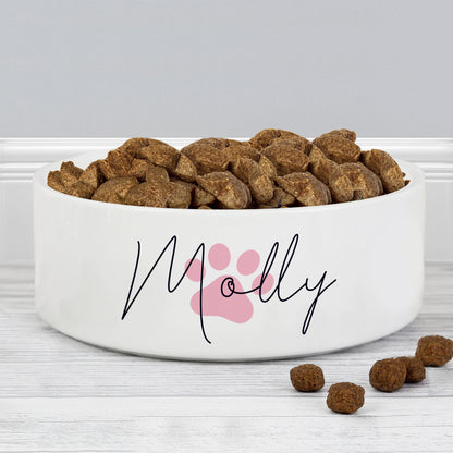 Personalised Pink Paw Print Name 15cm Medium Pet Bowl - image 3