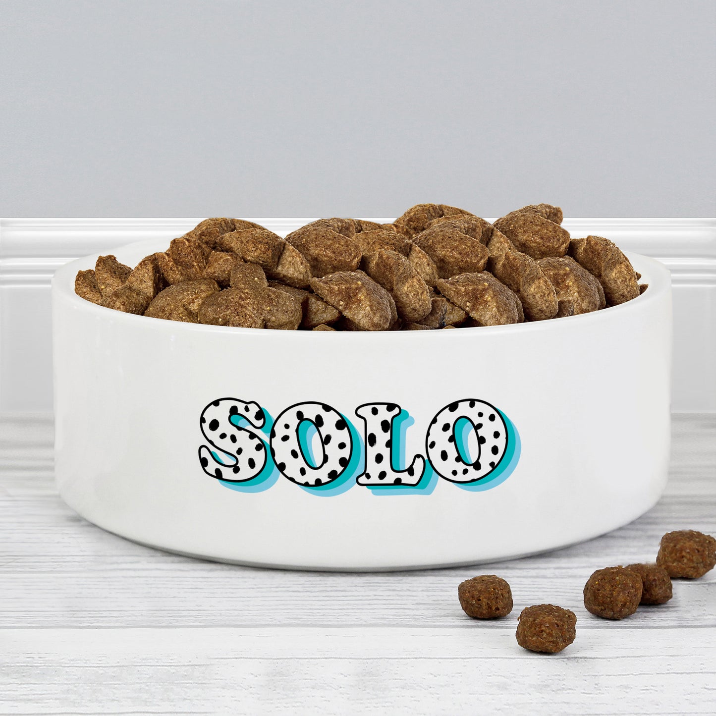 Personalised Blue Spots Name 15cm Medium Pet Bowl from Heartfelt Gifts