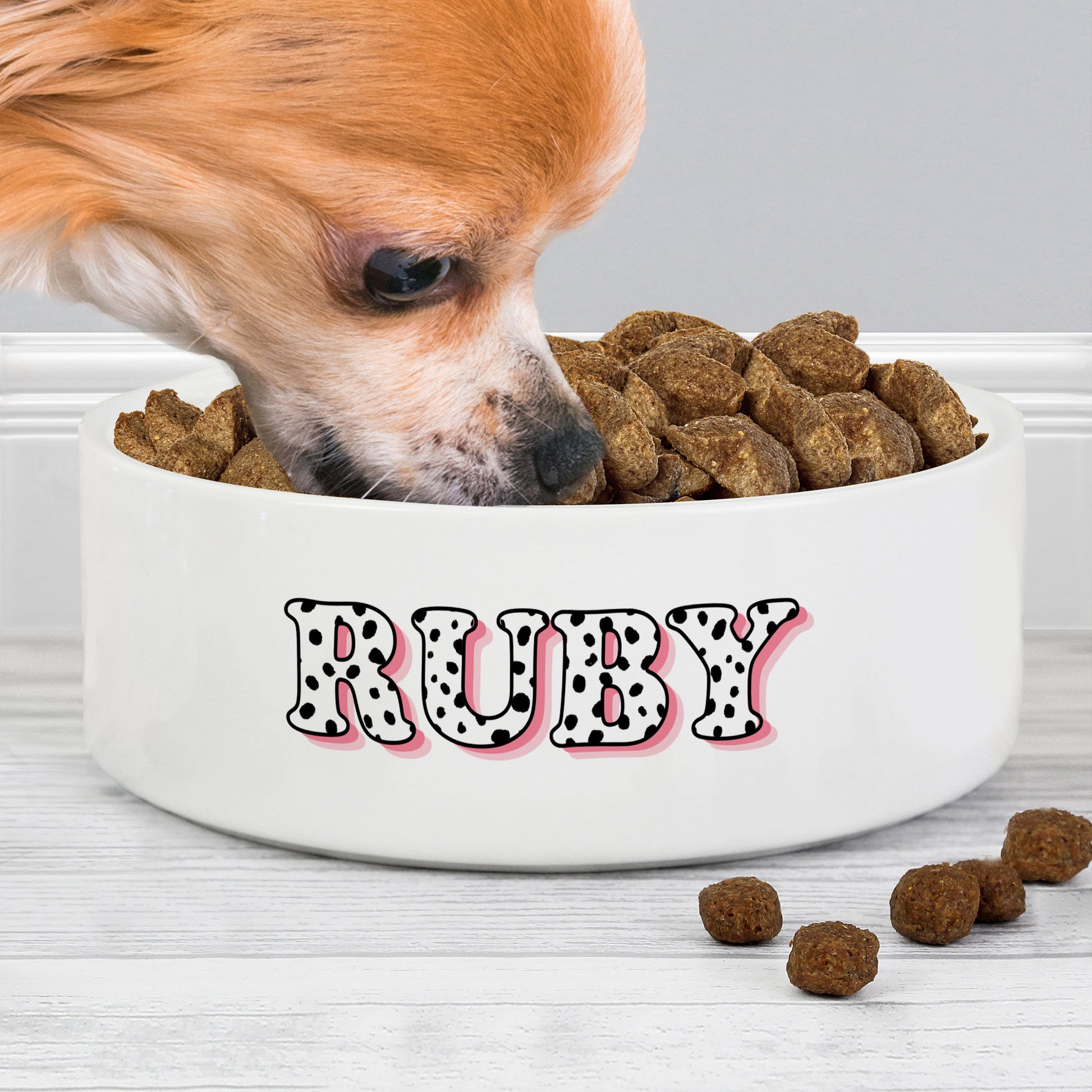 Personalised Pink Spots Name 15cm Medium Pet Bowl - image 2