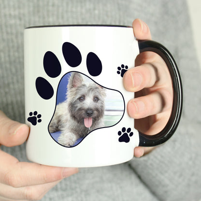 Personalised Paw Print Pet Photo Upload Black Handled Mug from Heartfelt Gifts