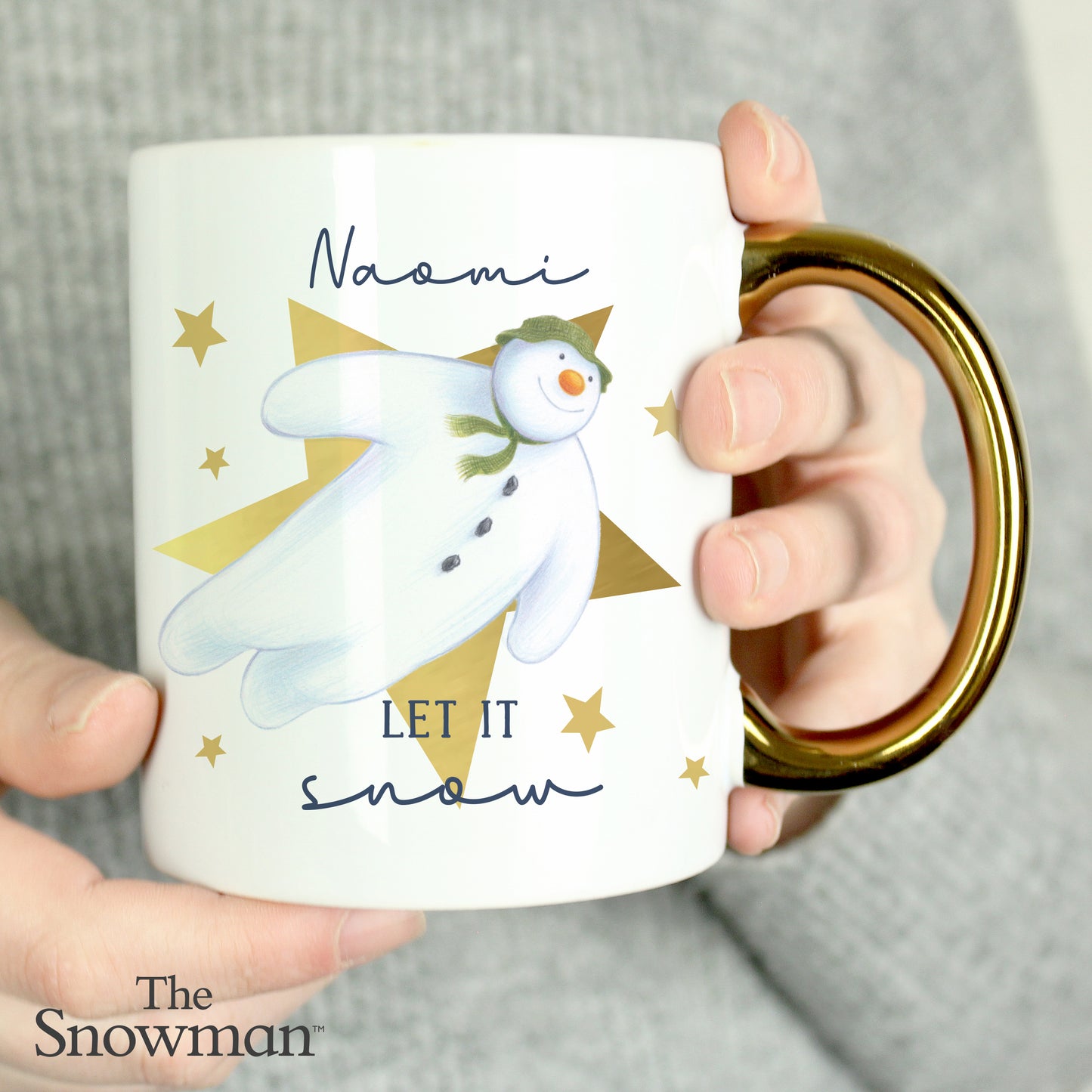 Personalised The Snowman Let it Snow Gold Handed Mug from Heartfelt Gifts