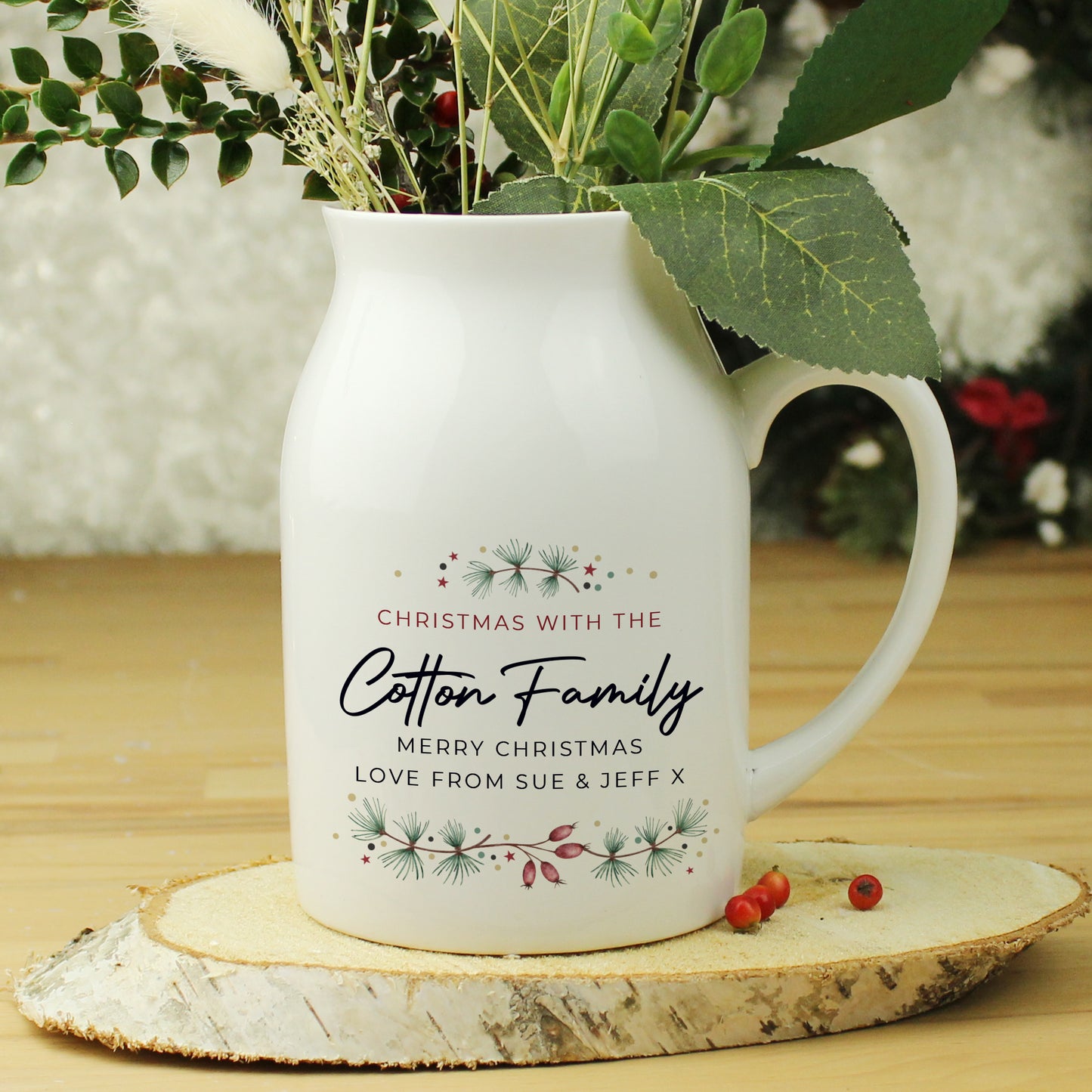 Personalised Christmas Flower Jug from Heartfelt Gifts