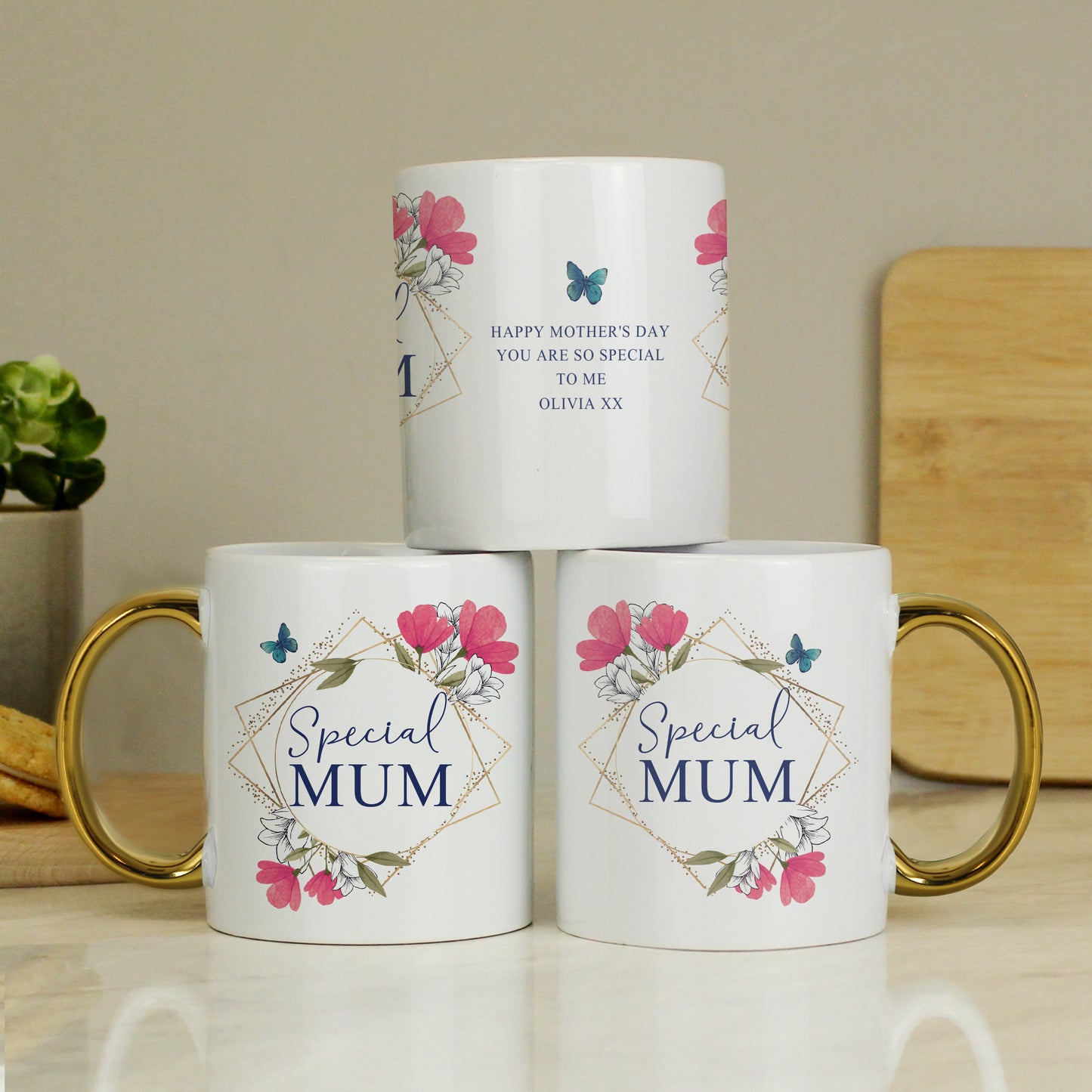 Personalised Geometric Floral Gold Handle Mug from Heartfelt Gifts