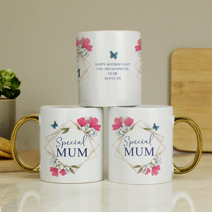 Personalised Geometric Floral Gold Handle Mug from Heartfelt Gifts