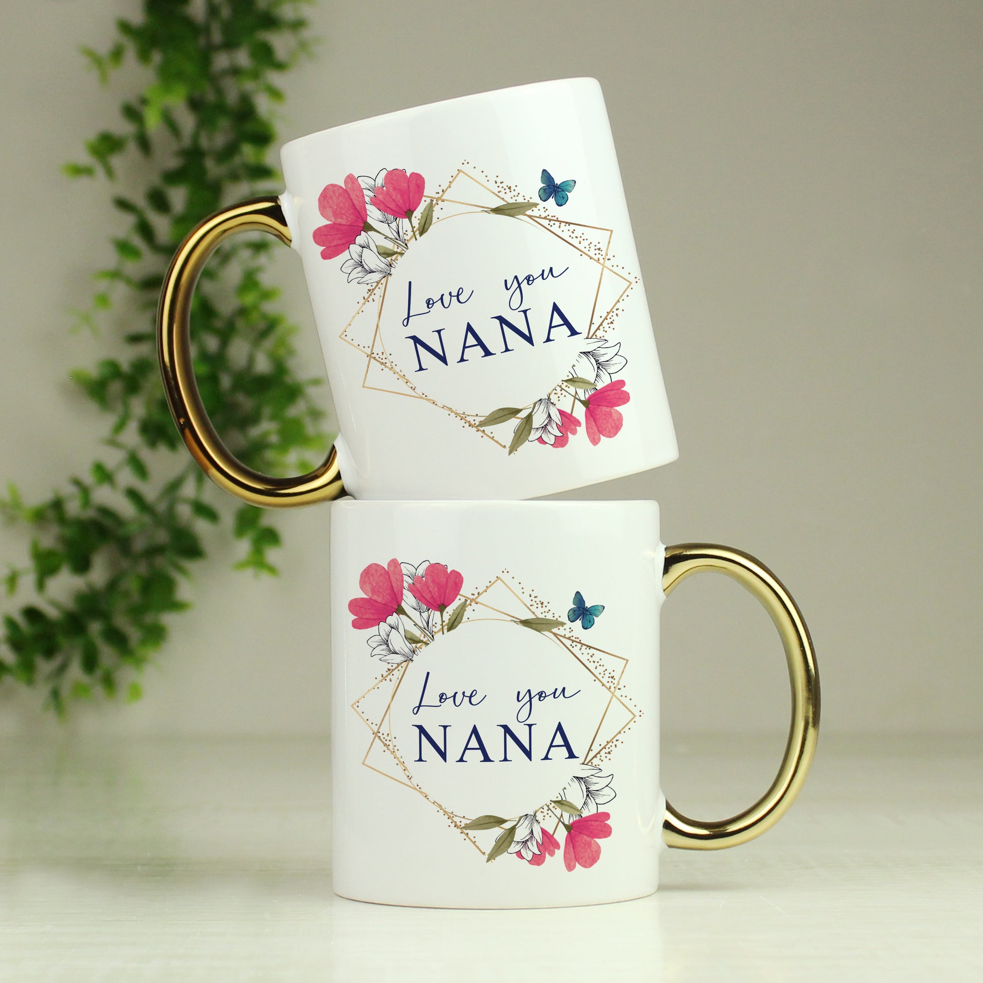 Personalised Geometric Floral Gold Handle Mug - image 2