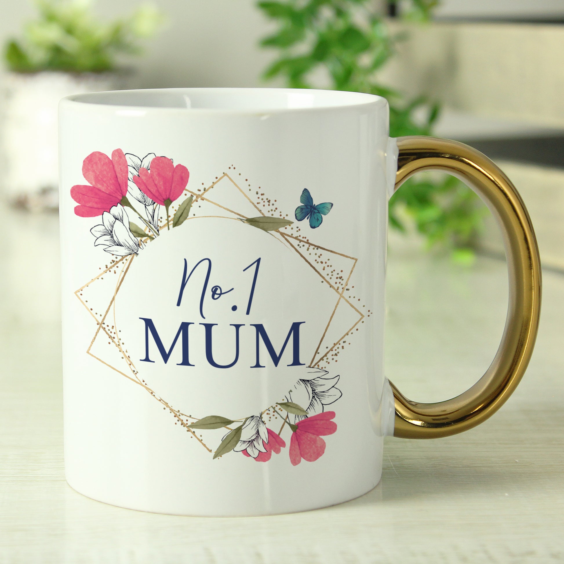 Personalised Geometric Floral Gold Handle Mug - image 3