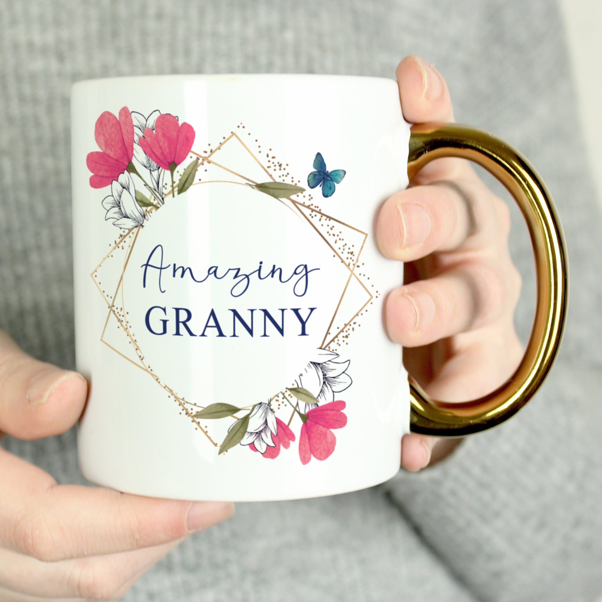 Personalised Geometric Floral Gold Handle Mug - image 4