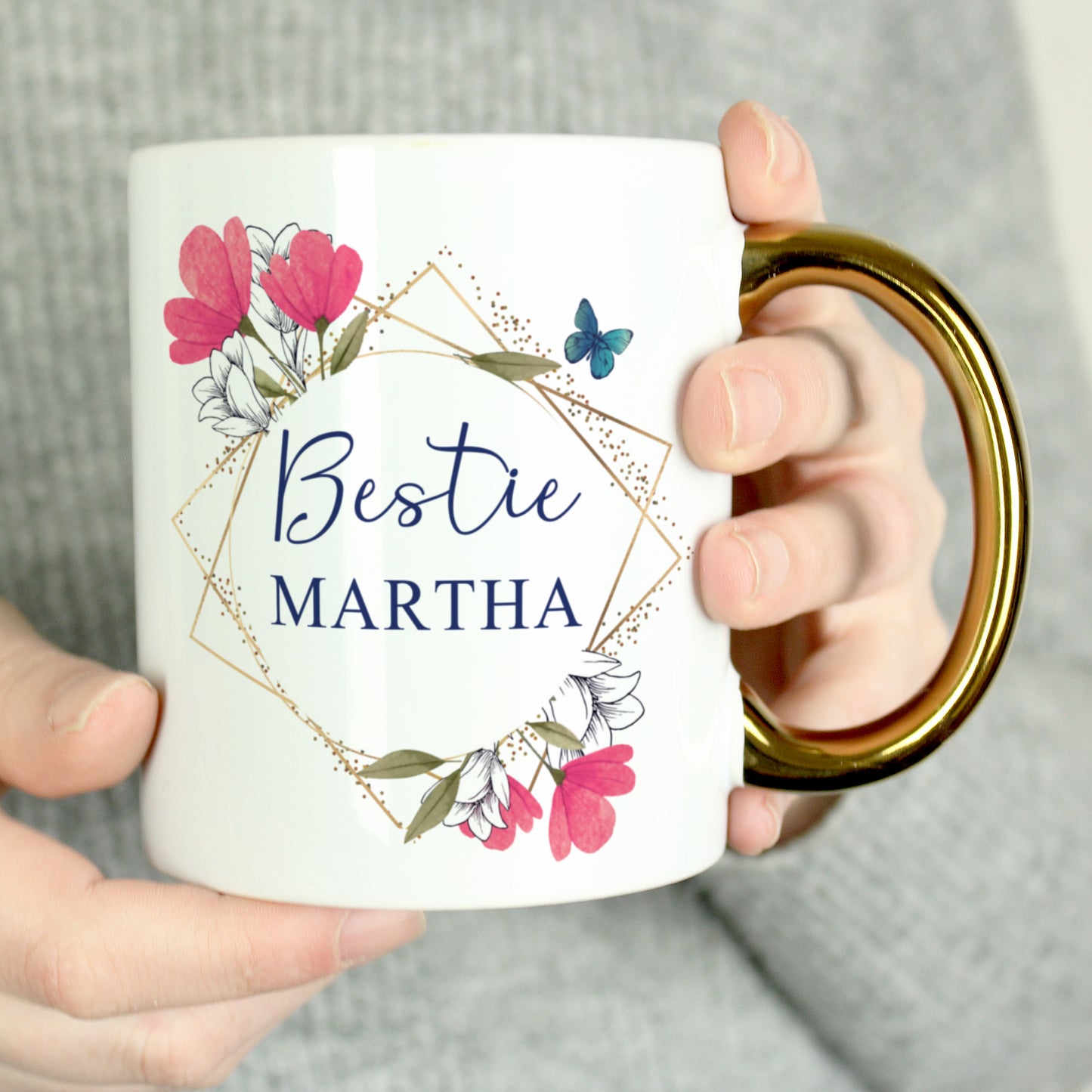 Personalised Geometric Floral Gold Handle Mug - image 6