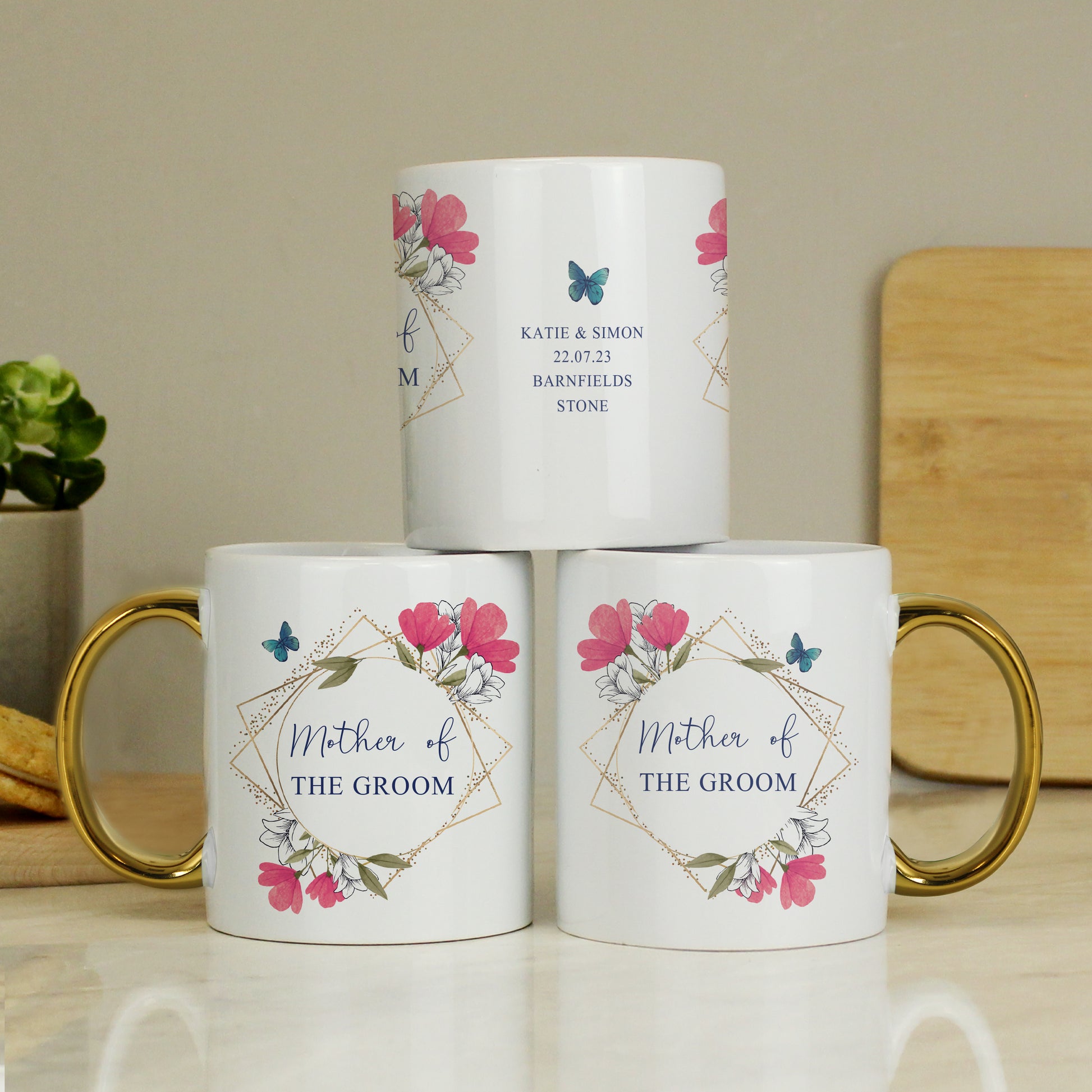 Personalised Geometric Floral Gold Handle Mug - image 7