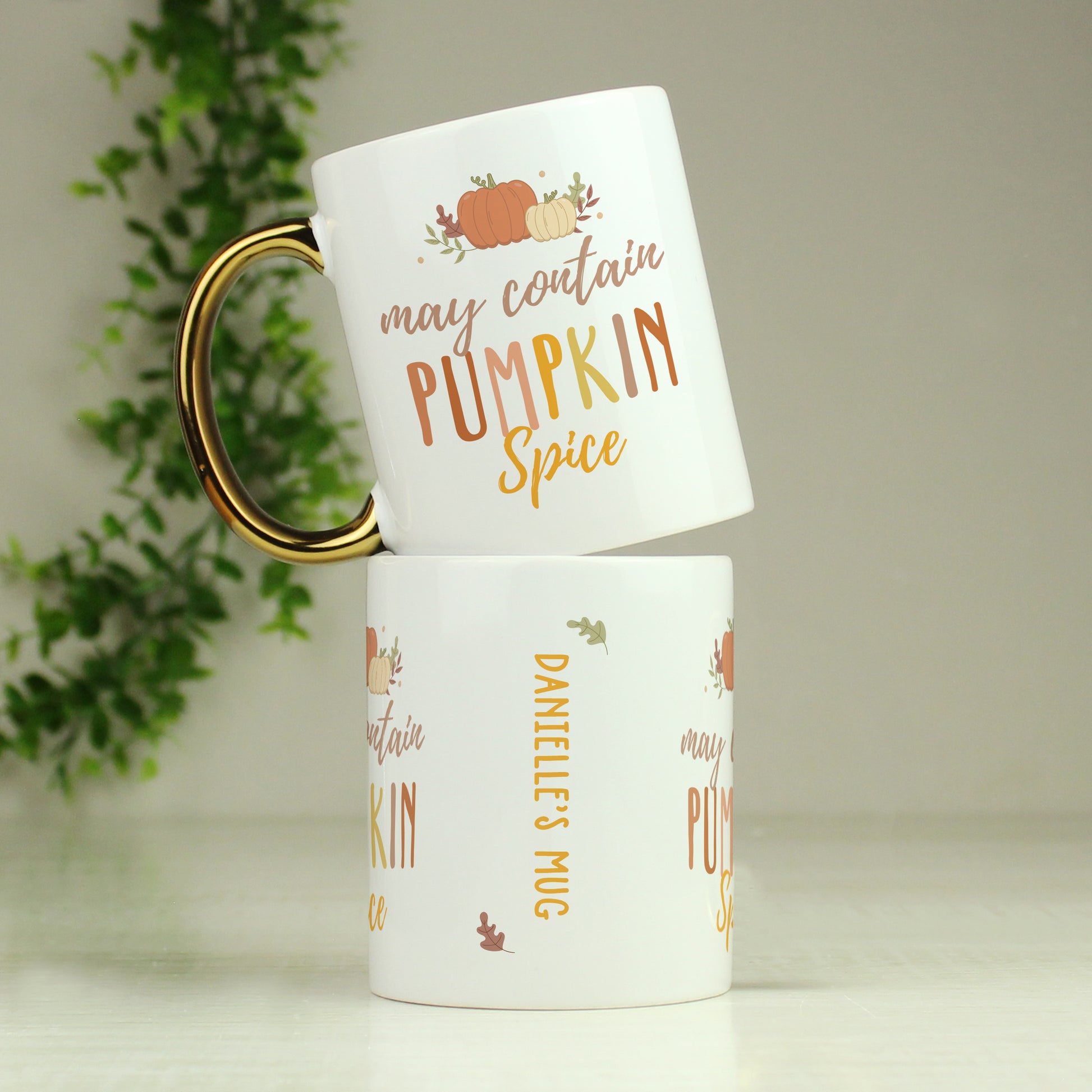 Personalised Pumpkin Spice Gold Handle Mug from Heartfelt Gifts
