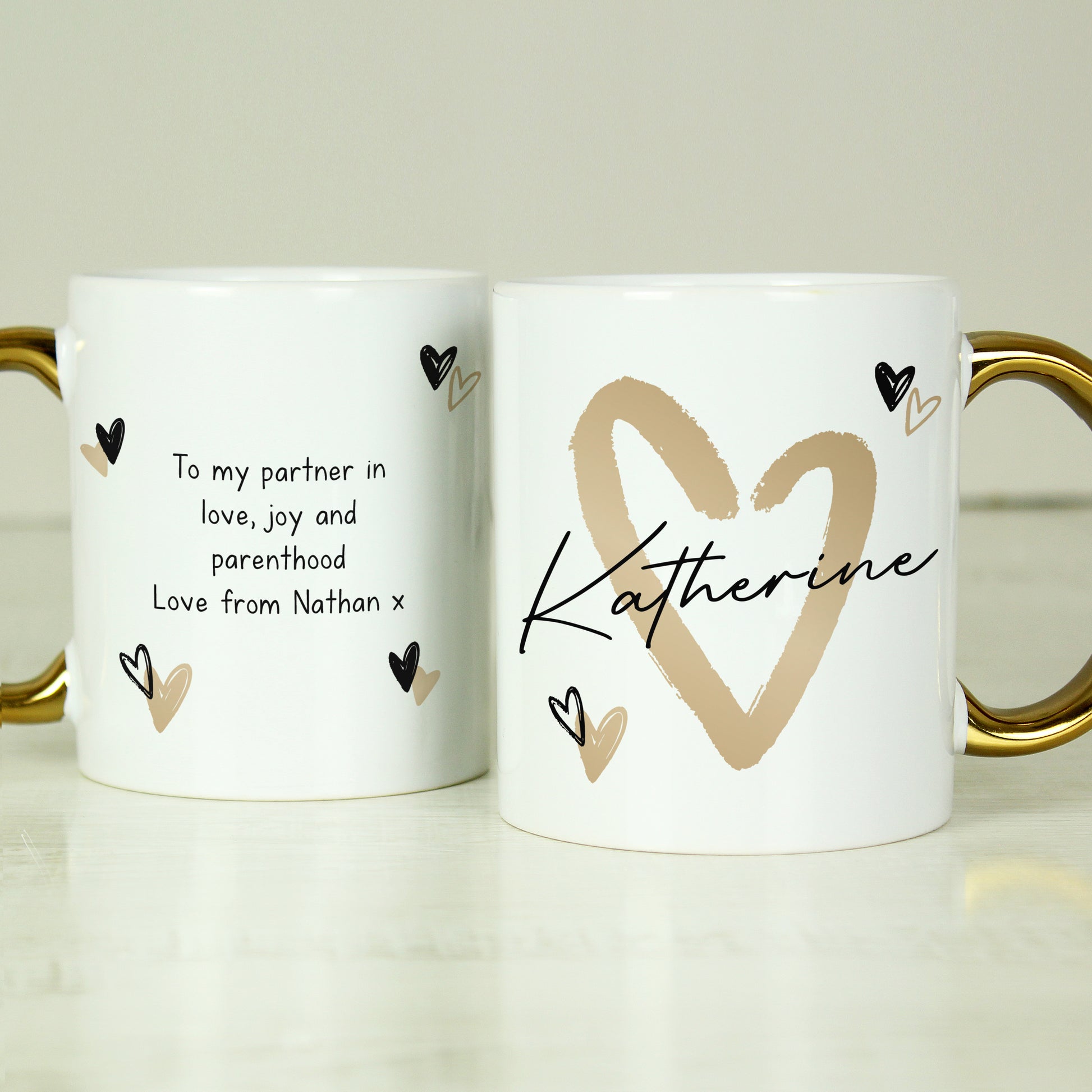 Personalised Hearts Gold Handled Mug from Heartfelt Gifts