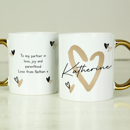 Personalised Hearts Gold Handled Mug from Heartfelt Gifts