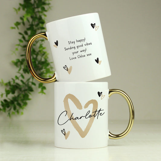 Personalised Hearts Gold Handled Mug - image 4