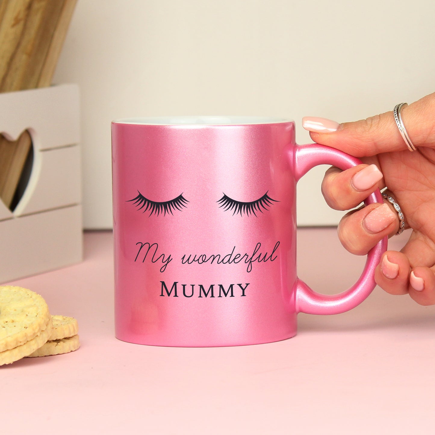 Personalised Eyelashes Pink Glitter Mug from Heartfelt Gifts
