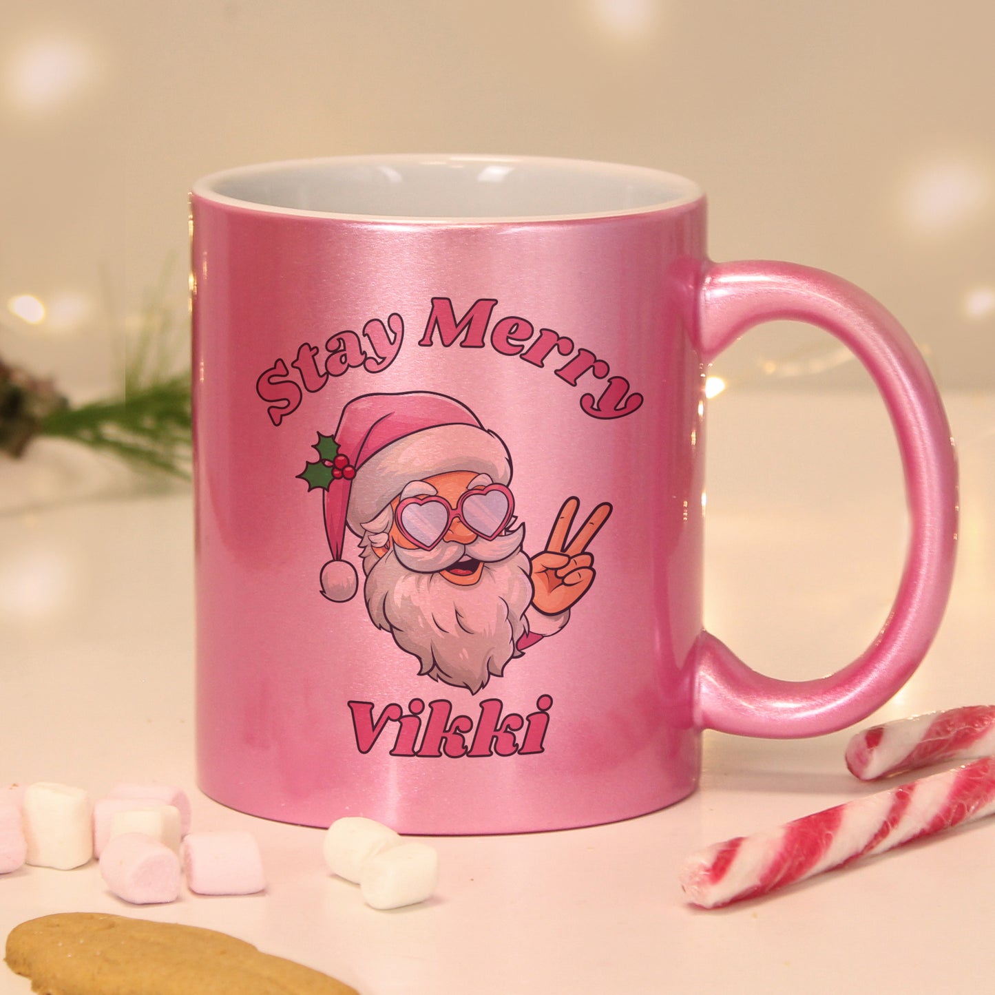Personalised Stay Merry Santa Pink Mug from Heartfelt Gifts