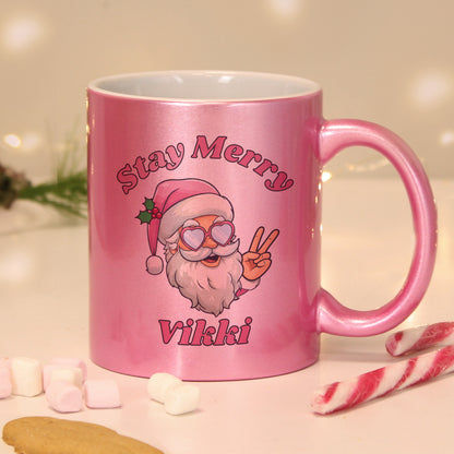 Personalised Stay Merry Santa Pink Mug from Heartfelt Gifts