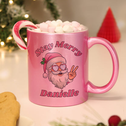 Personalised Stay Merry Santa Pink Mug - image 3