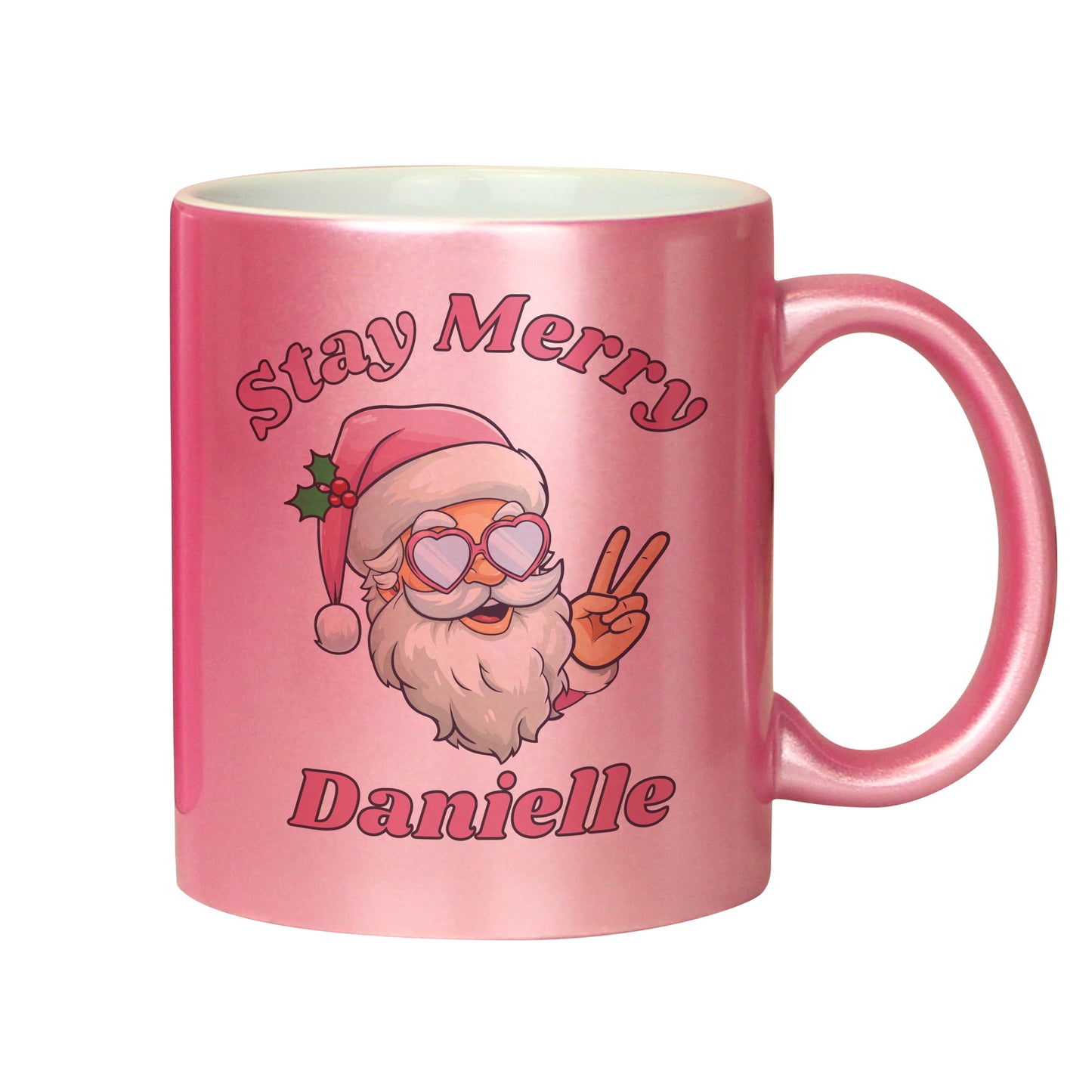 Personalised Stay Merry Santa Pink Mug - image 4
