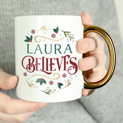Personalised Believes In Christmas Gold Handled Mug - image 2