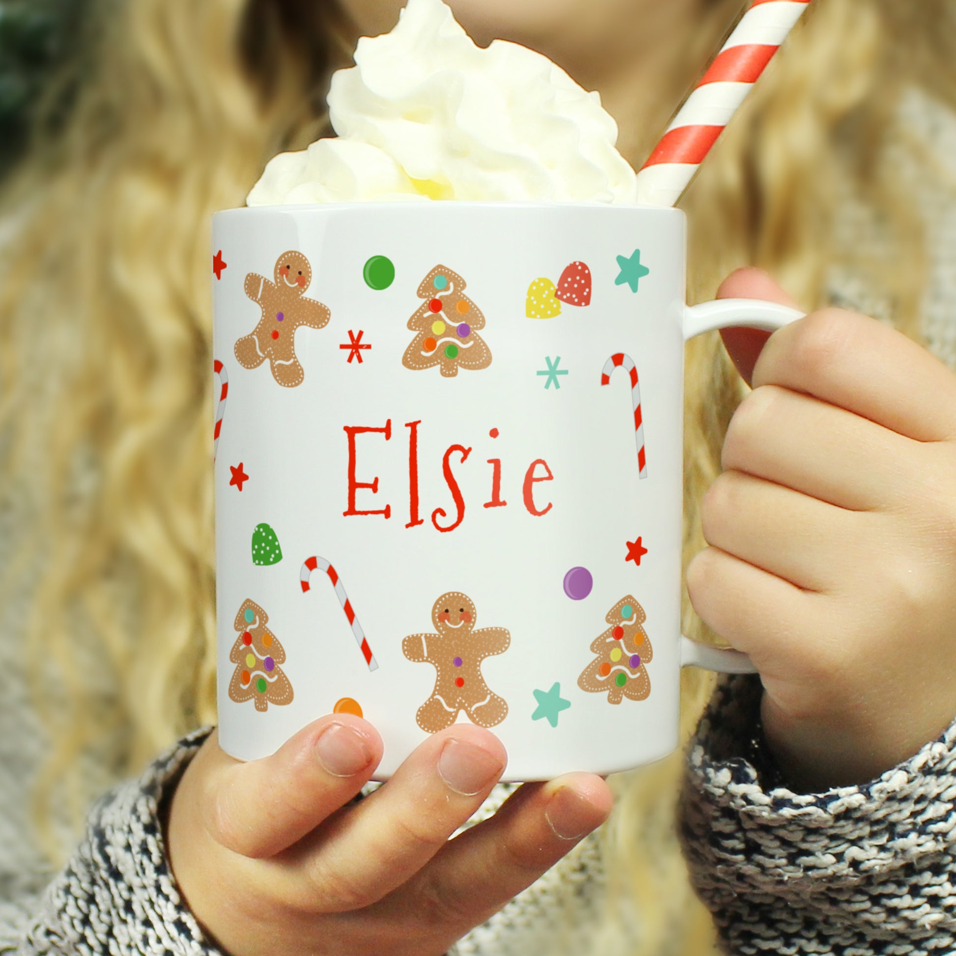 Personalised Gingerbread Pattern Plastic Mug from Heartfelt Gifts
