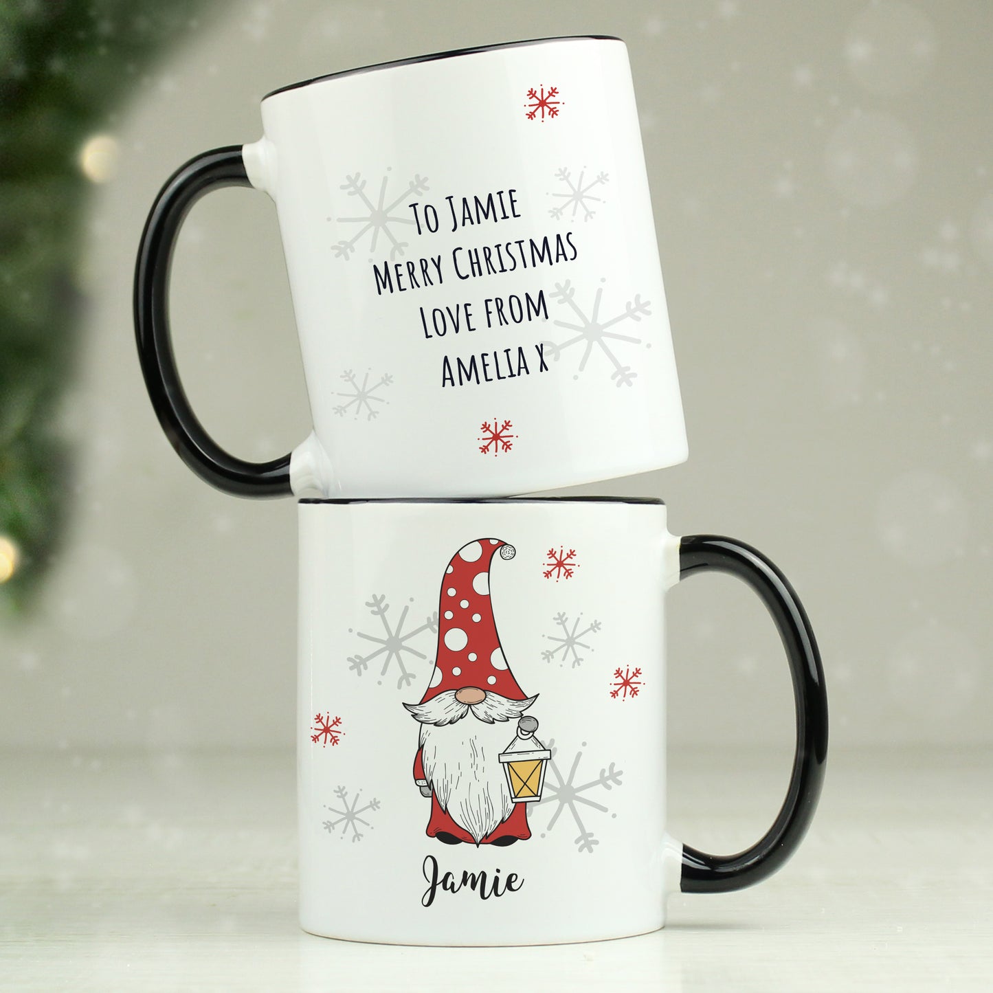Personalised Gonk Family Black Handled Christmas Mug - Male - image 3