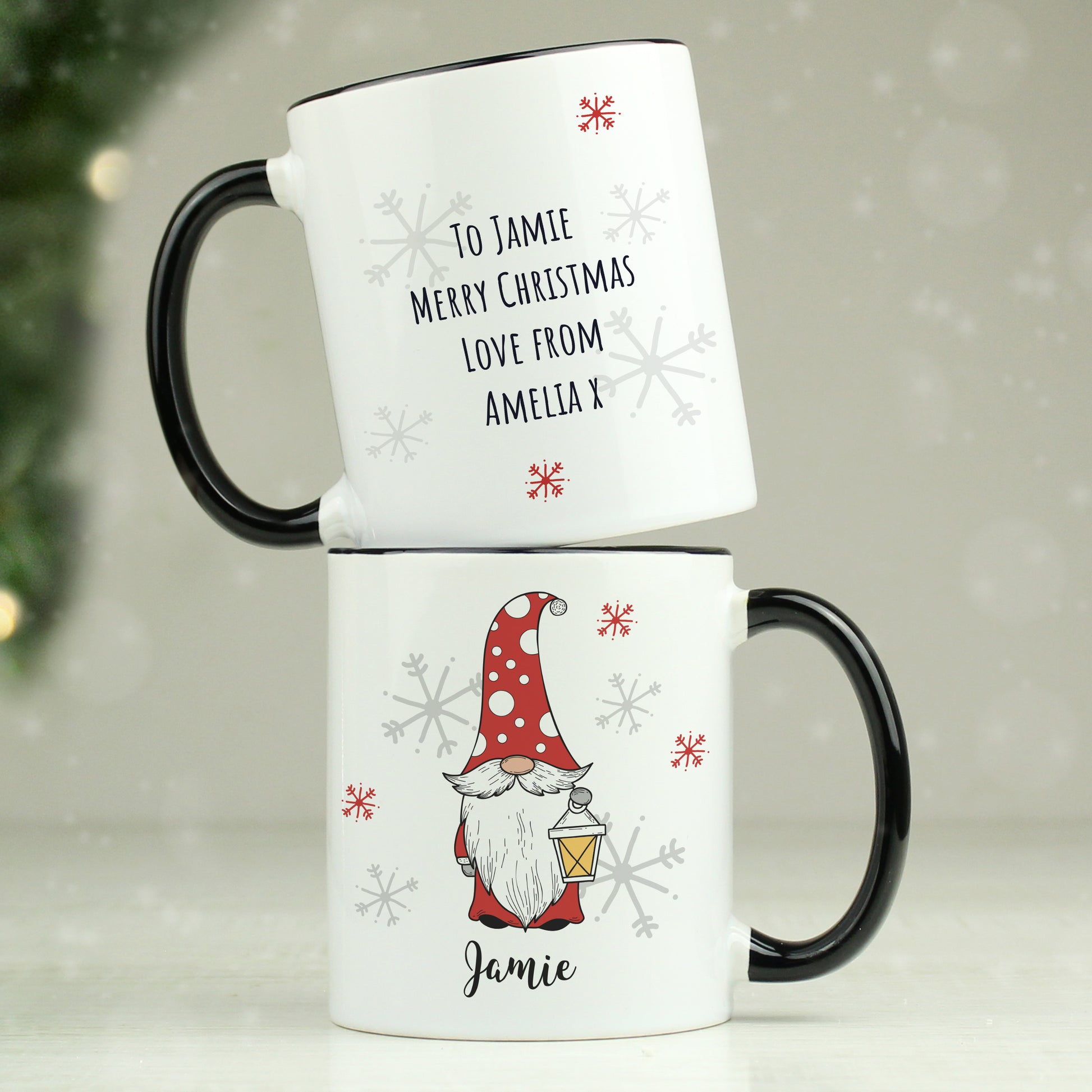 Personalised Gonk Family Black Handled Christmas Mug - Male - image 3