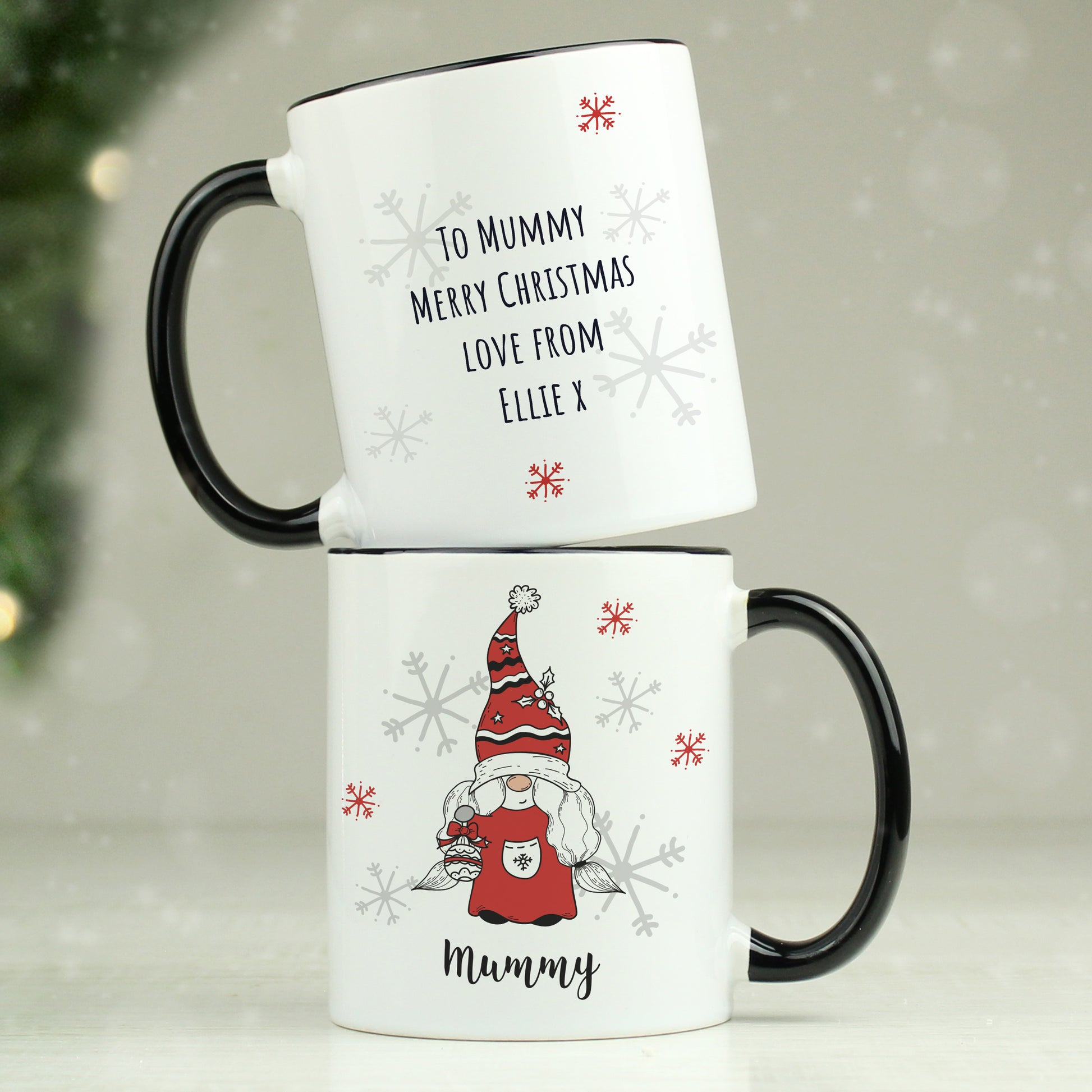 Personalised Gonk Family Black Handled Christmas Mug - Female from Heartfelt Gifts