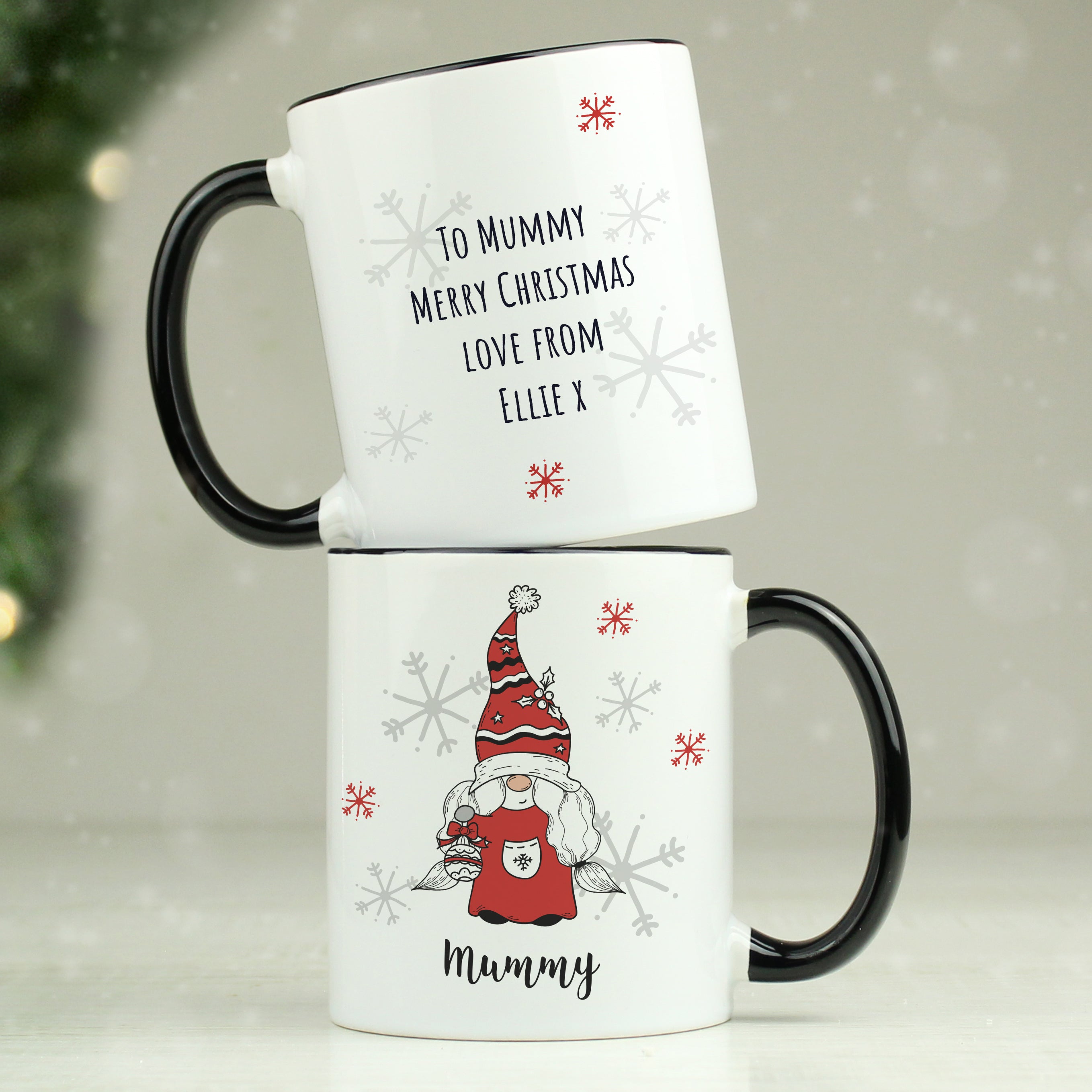 Personalised Gonk Family Black Handled Christmas Mug - Female from Heartfelt Gifts