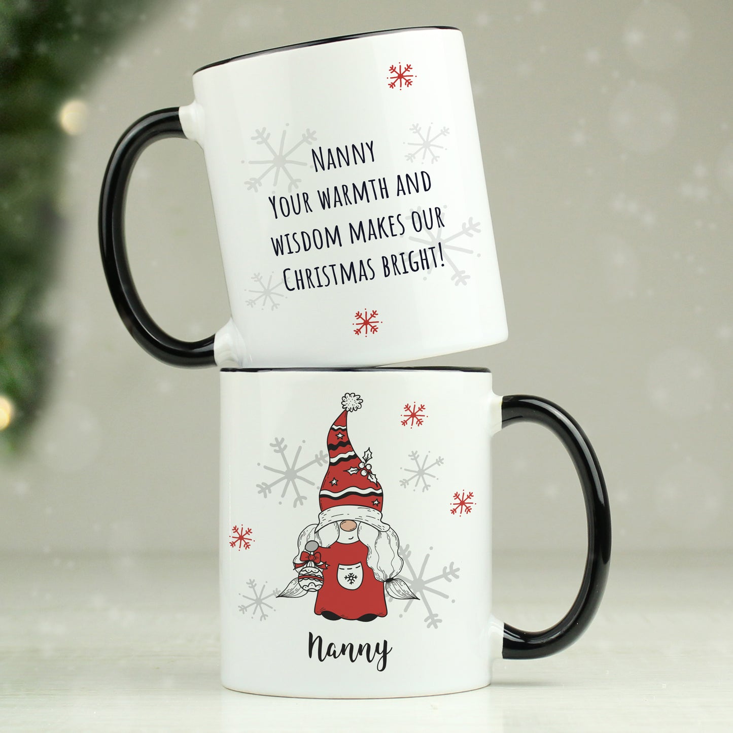 Personalised Gonk Family Black Handled Christmas Mug - Female - image 3