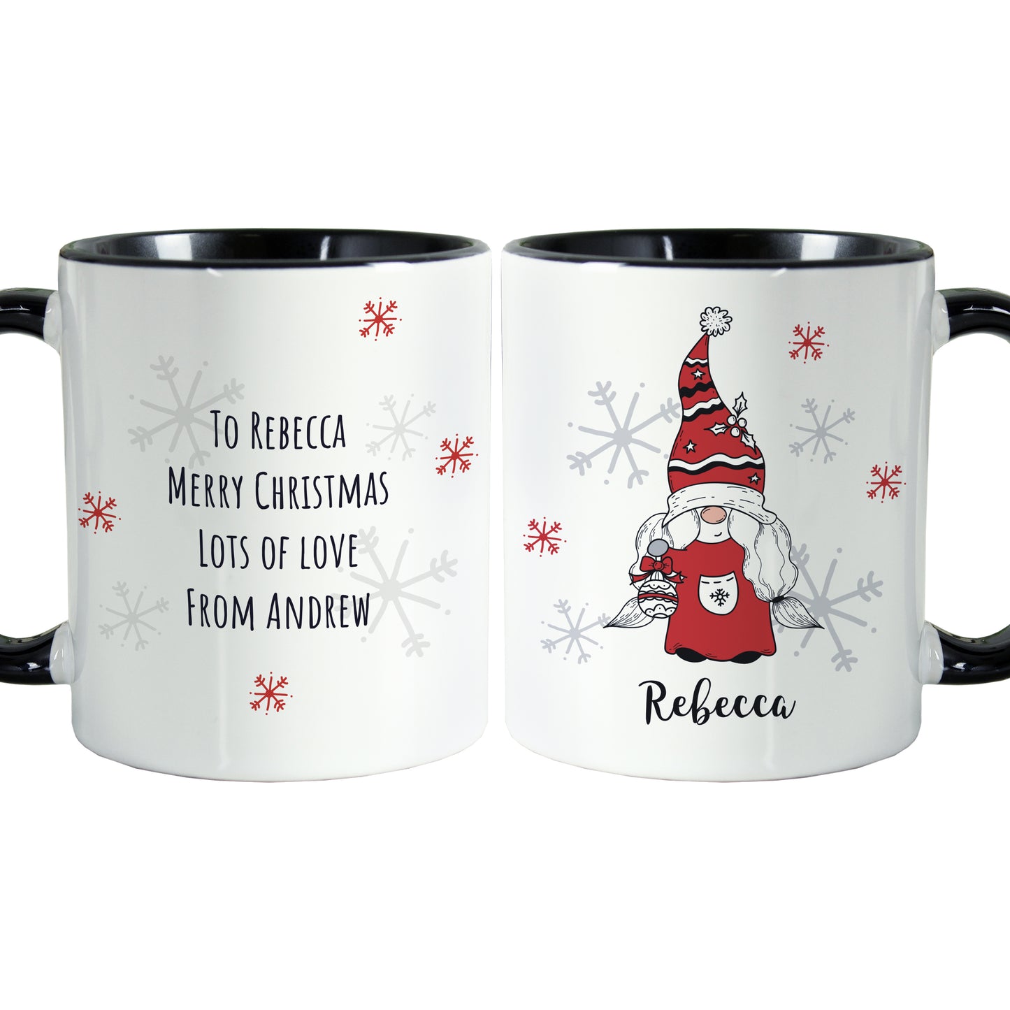 Personalised Gonk Family Black Handled Christmas Mug - Female - image 5