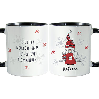 Personalised Gonk Family Black Handled Christmas Mug - Female - image 5