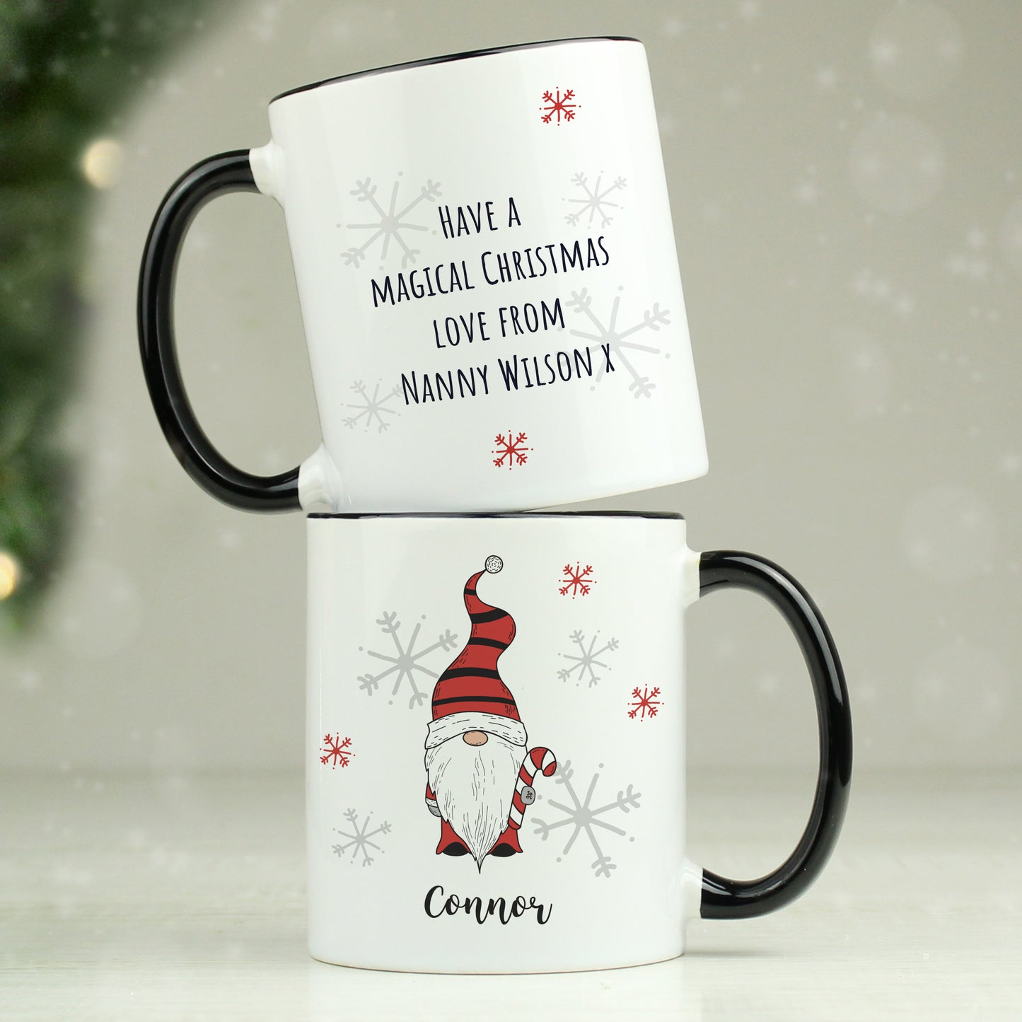 Personalised Gonk Family Black Handled Christmas Mug - Boy - image 3
