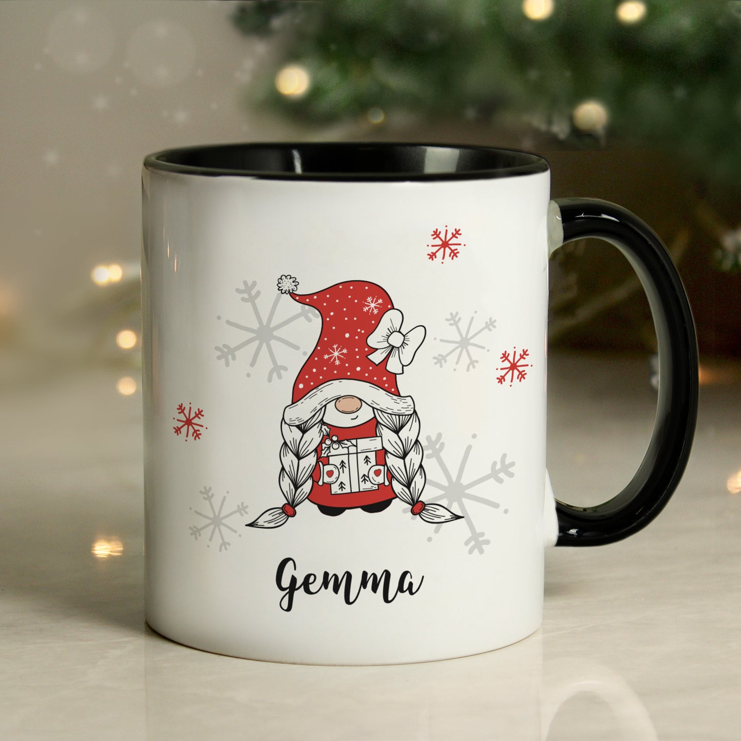 Personalised Gonk Family Black Handled Christmas Mug - Girl - image 4