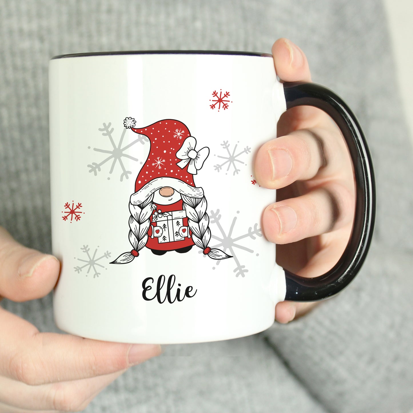 Personalised Gonk Family Black Handled Christmas Mug - Girl - image 6