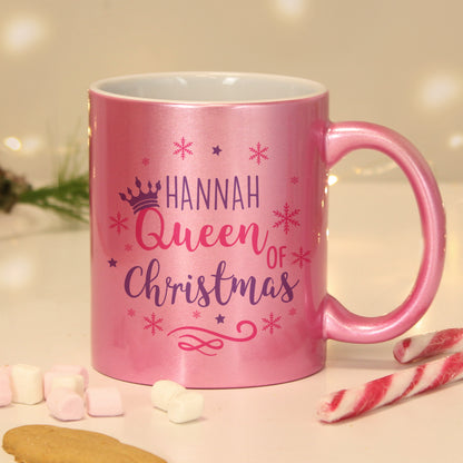 Personalised Queen Of Christmas Pink Mug from Heartfelt Gifts