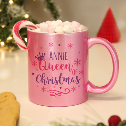 Personalised Queen Of Christmas Pink Mug - image 3