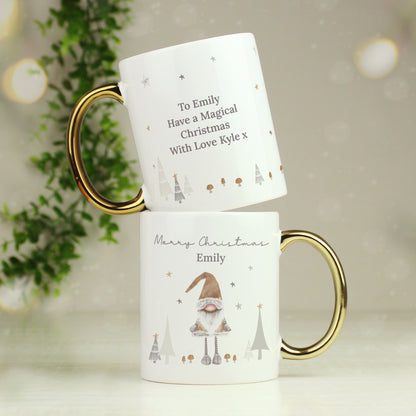 Personalised Christmas Gonk Gold Handed Mug from Heartfelt Gifts
