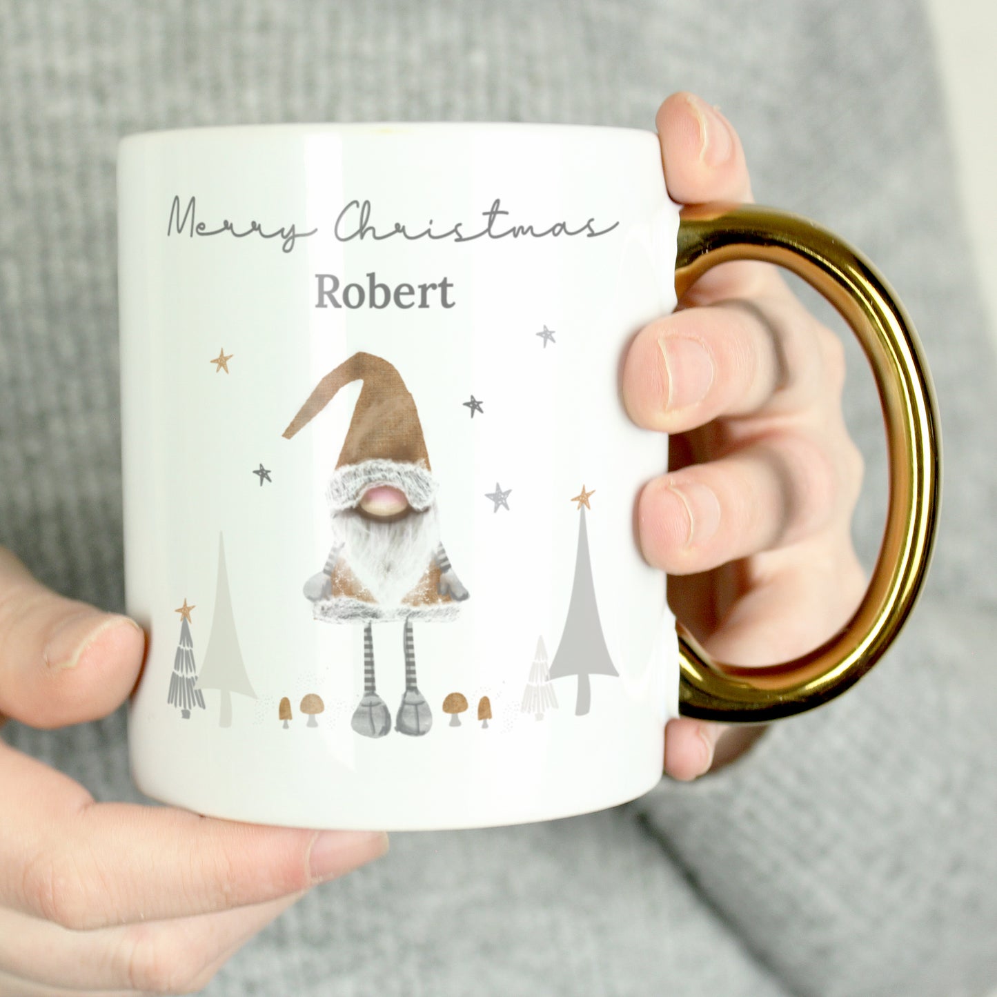 Personalised Christmas Gonk Gold Handed Mug - image 2