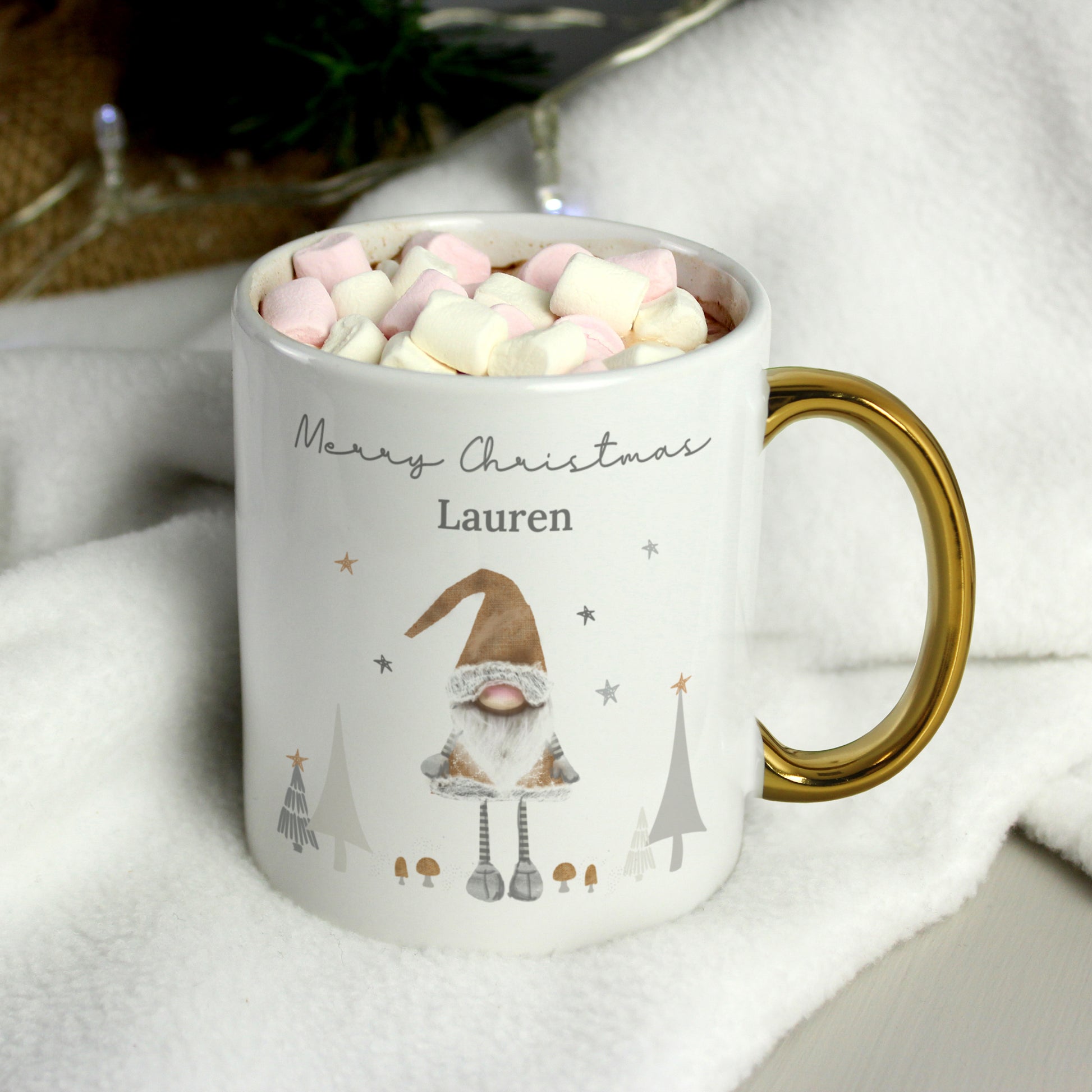 Personalised Christmas Gonk Gold Handed Mug - image 4
