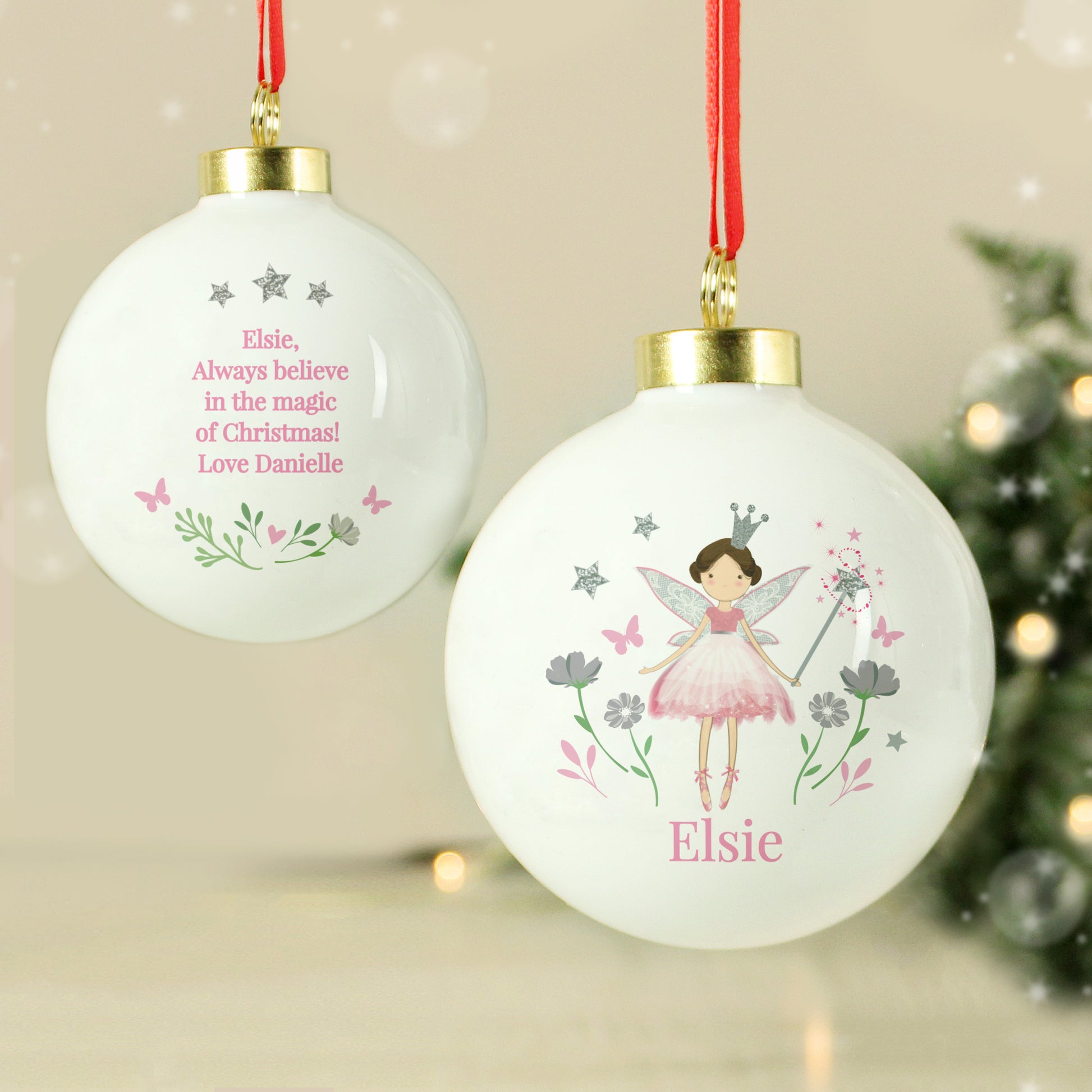 Personalised Fairy Princess Christmas Bauble – Girls Name Tree Decoration Gift