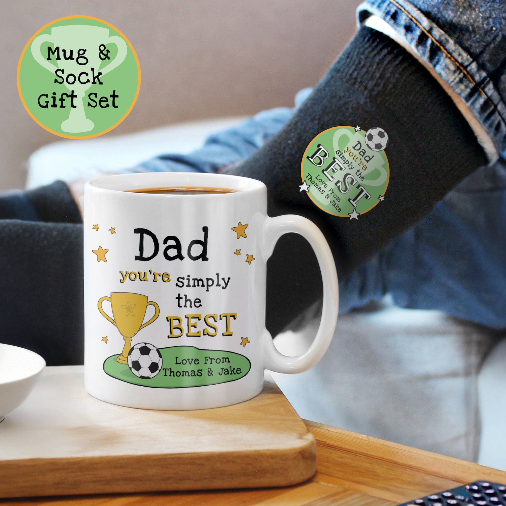 Personalised Simply The Best Football Mug and Socks Gift Set – Father's Day Gift