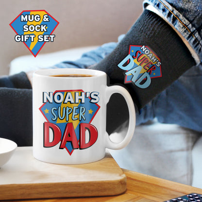 Personalised Super Dad Mug and Socks Gift Set – Father's Day Birthday Gift