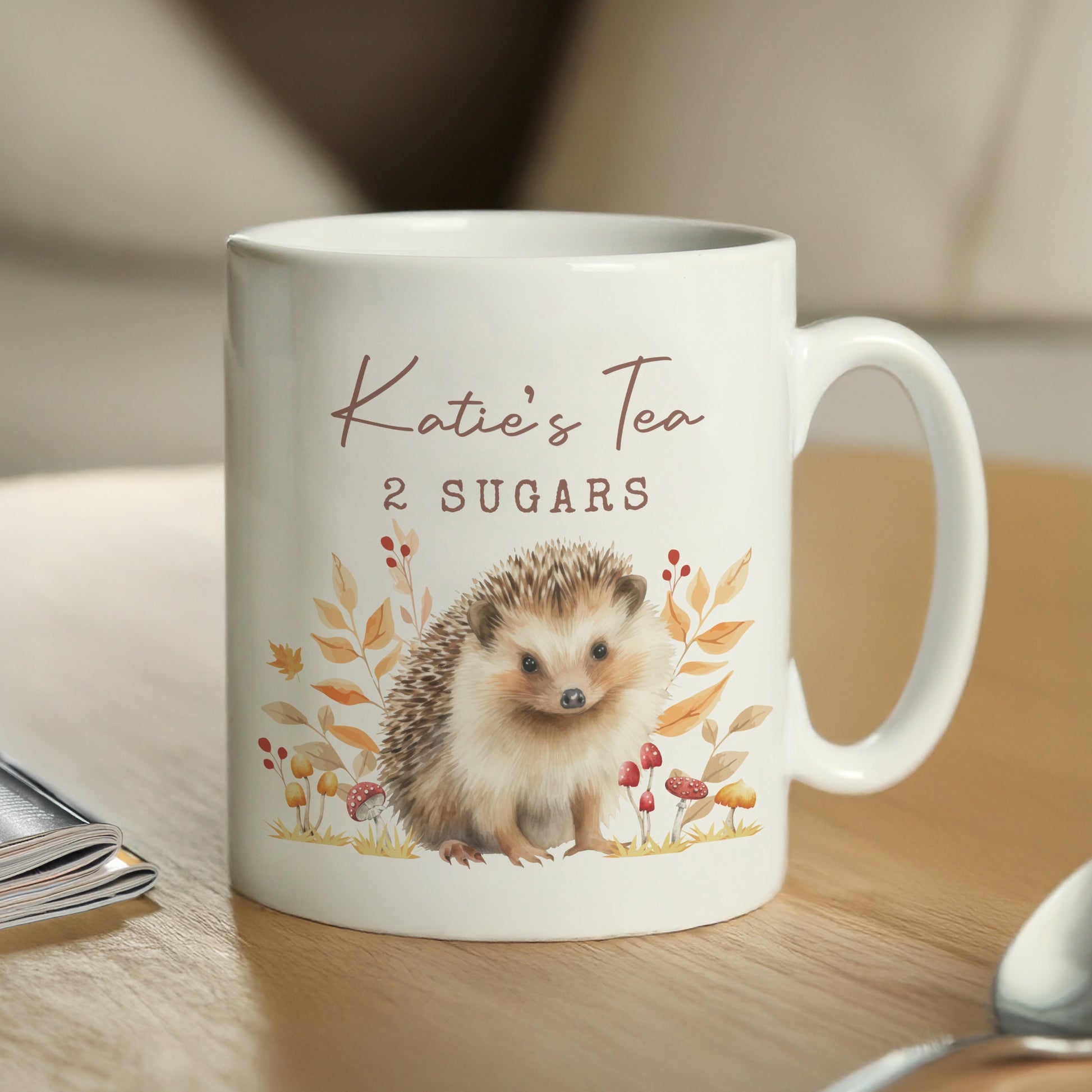 Personalised Hedgehog Mug – Cosy Autumn Wildlife Birthday Gift