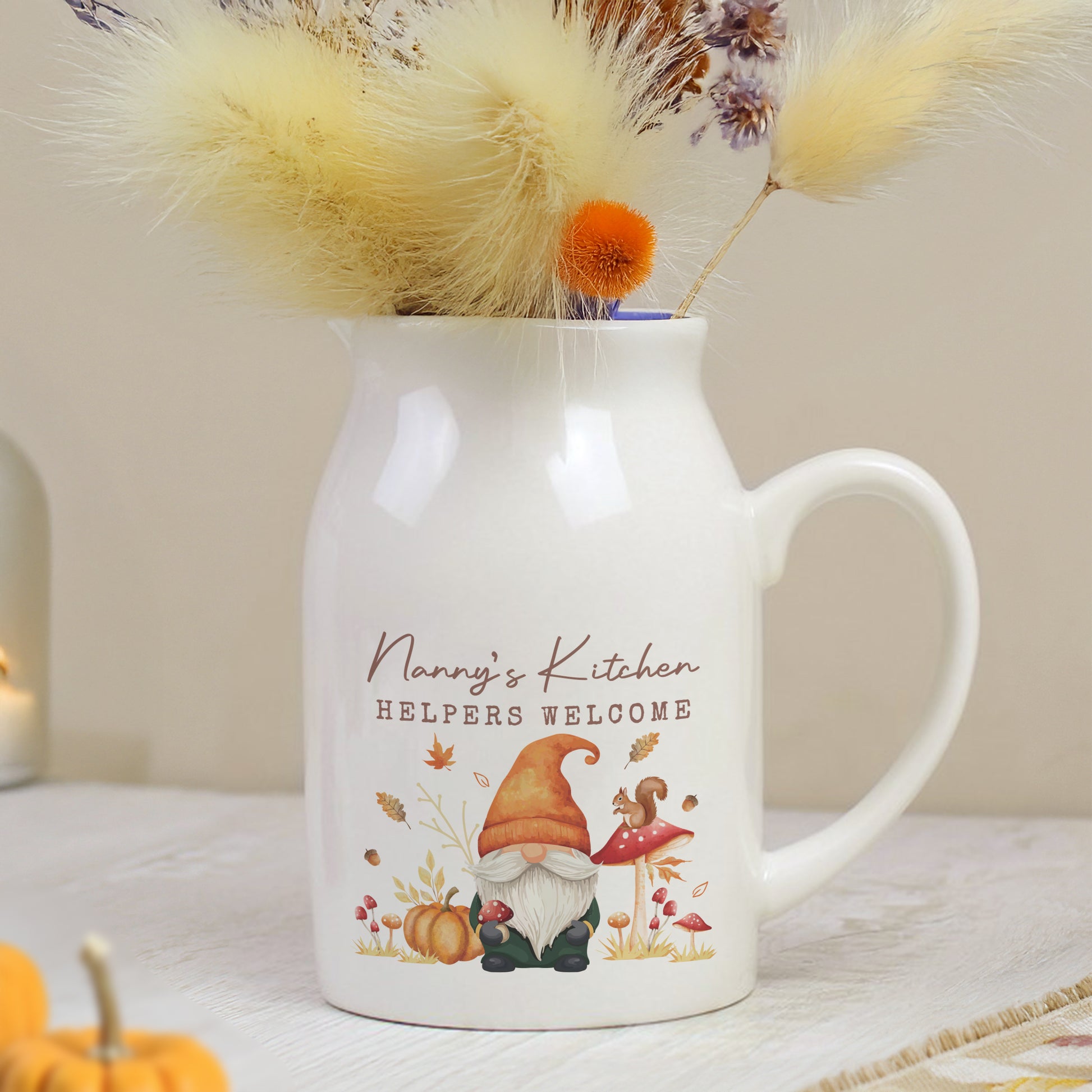 Personalised Autumn Gonk Ceramic Jug Flower Vase – Seasonal Home Gift