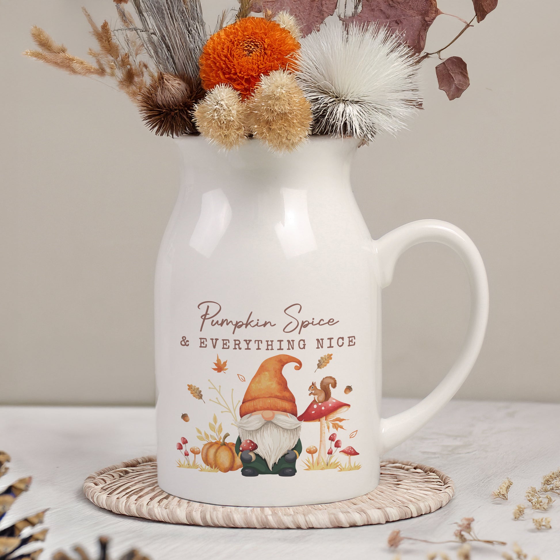 Personalised Autumn Gonk Ceramic Jug Flower Vase – Seasonal Home Gift - image 3