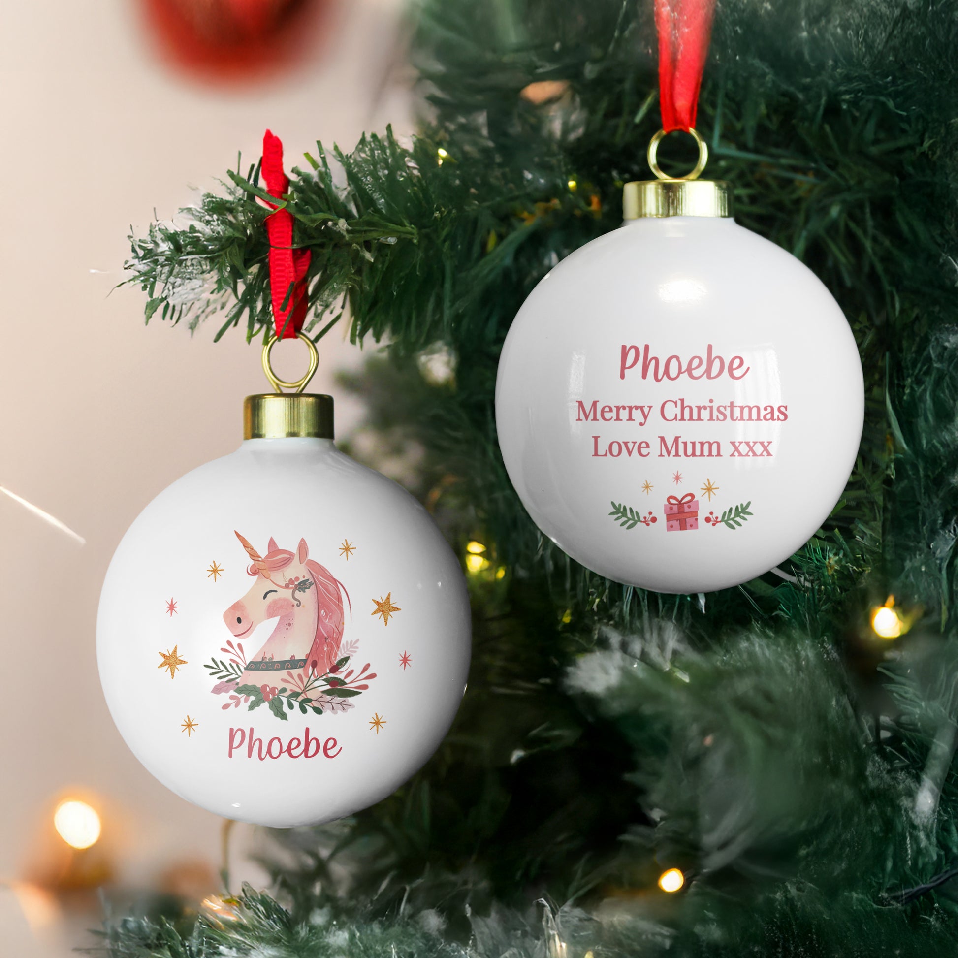 Personalised Unicorn Christmas Bauble – Children's Christmas Tree Gift - image 2
