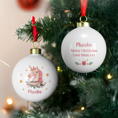 Personalised Unicorn Christmas Bauble – Children's Christmas Tree Gift - image 2